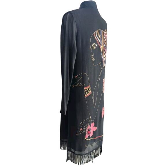 Anthony Original S Asian Style Duster Kimono Cover Up With Fringes And Sequins - Picture 4 of 9